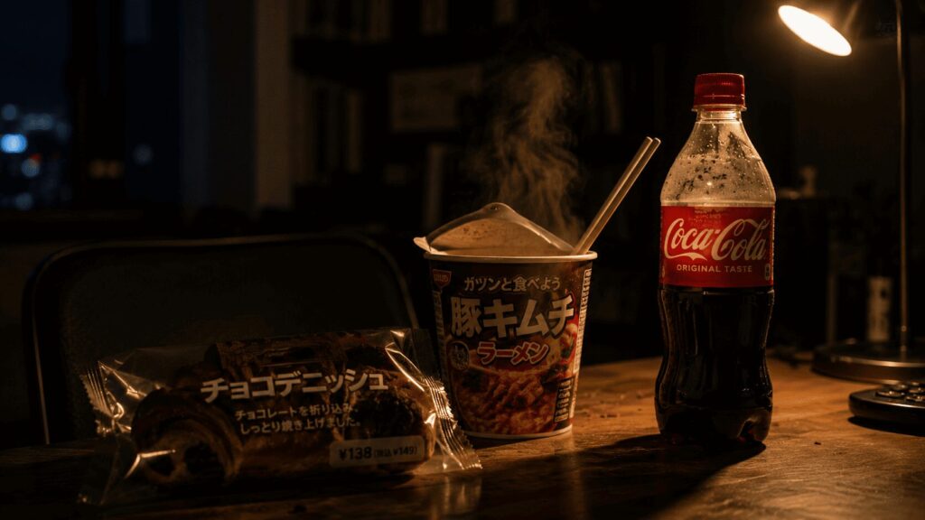 チョコパンとカップラーメンとコーラ